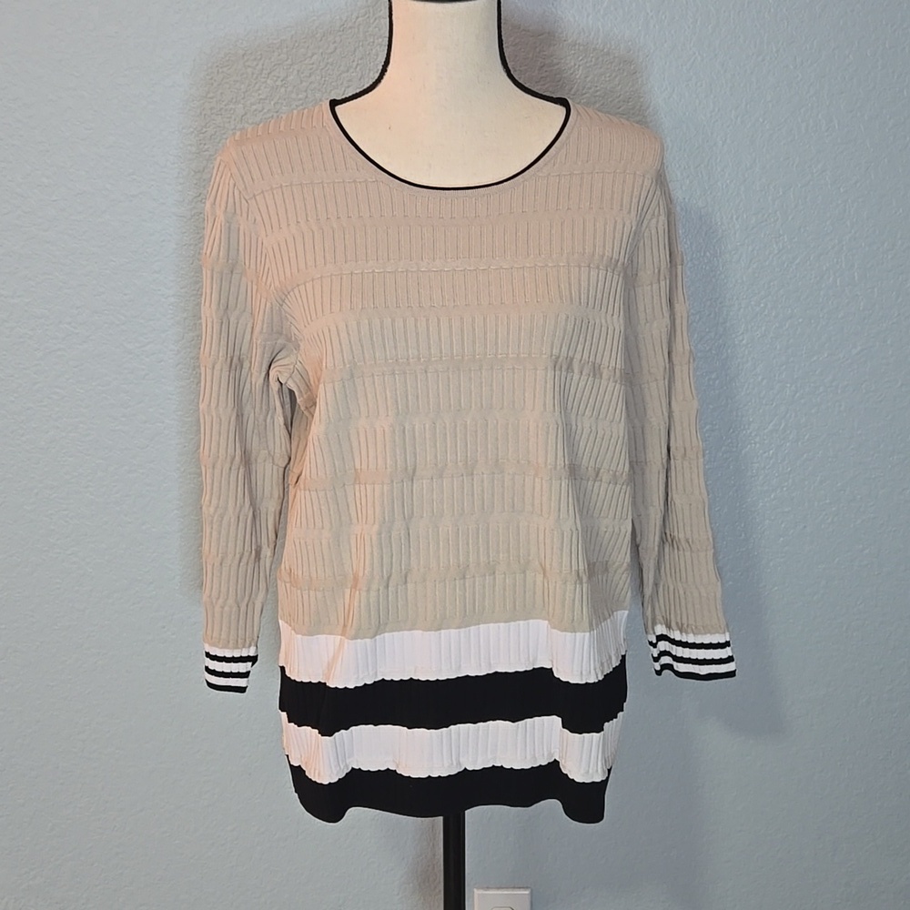 PEACE OF CLOTH Off to the Races Crewneck Sweater Cream Back White Stripes Large